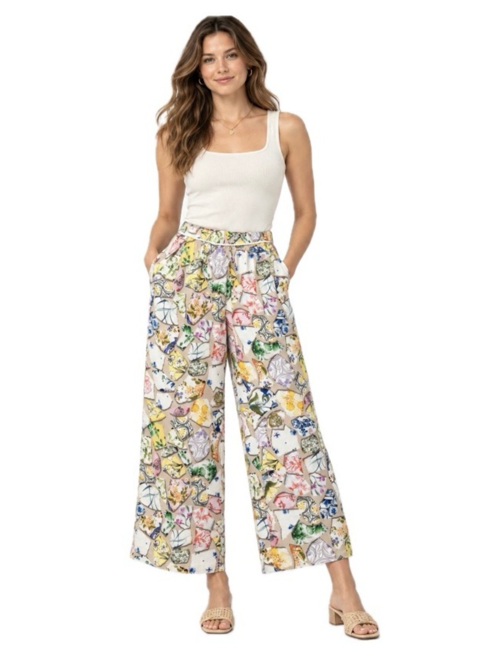 Maeve, Anthropologie Patchwork Porcelain Print Wide Leg Pants, Size M